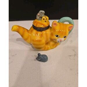 Direct Connection Trinket Box Kitten & Mouse Teapot w Mouse 2.5" T